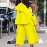 Single Shoulder Loose Tops Wide Leg Pants Suit GCZF-8537