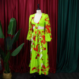 Long Sleeve Print Tops And Half Skirt Loose 2 Piece Set GCZF-8467