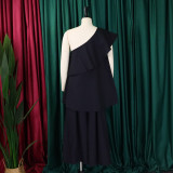 Single Shoulder Loose Tops Wide Leg Pants Suit GCZF-8537