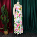 Fashion V Neck Sling Beach Print Maxi Dress GCZF-8575