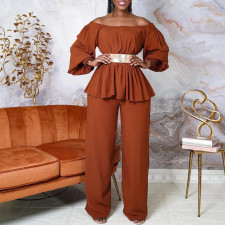 Off Shoulder Belt Long Sleeve Wide Leg Pants Fashion Suit GCZF-8535P