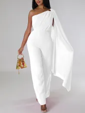 Solid Color Single Shoulder Fashion Jumpsuit GCZF-8560