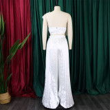 Slant Shoulder Backless Ruffle Top Wide Leg Pants Set GCZF-8518