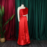 Slant Shoulder Backless Ruffle Top Wide Leg Pants Set GCZF-8518