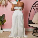 Slant Shoulder Backless Ruffle Top Wide Leg Pants Set GCZF-8518