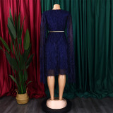 V Neck Long Sleeve Mantle Midi Dress(With Belt) GCZF-8543