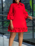 Lace-up Flared Sleeve Loose A-line Dress GCZF-D3248-C2