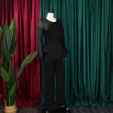Fashion Patchwork Mesh Studded Jumpsuit GCZF-C1-D439