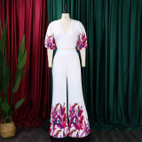 Fashion Print V Neck Top And Pants 2 Piece Set GCZF-8522