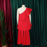 Single Shoulder Loose Tops Wide Leg Pants Suit GCZF-8537