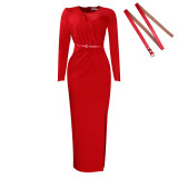 Pleated Mesh Patchwork Long Sleeve Maxi Dress GCZF-D190-C1