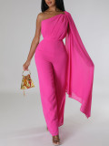 Solid Color Single Shoulder Fashion Jumpsuit GCZF-8560