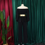 Off Shoulder Belt Long Sleeve Wide Leg Pants Fashion Suit GCZF-8535P