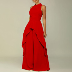 Sleeveless Irregular Top Wide Leg Pants Two Piece Set GCZF-8556