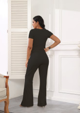 O Neck Tops And Split Loose Pants Two Piece Set SSNF-211432