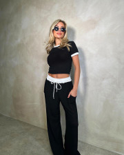 Color Block Short Sleeve Wide Leg Pant 2 Piece Set SSNF-211452