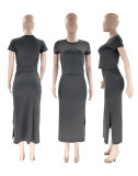 Short Sleeve Tops And Long Skirt Two Piece Set SSNF-211420