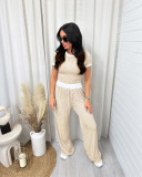Color Block Short Sleeve Wide Leg Pant 2 Piece Set SSNF-211452