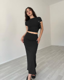 Short Sleeve Tops And Long Skirt Two Piece Set SSNF-211420