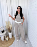 Color Block Short Sleeve Wide Leg Pant 2 Piece Set SSNF-211452