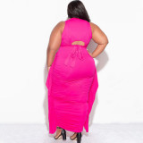 Plus Size Sleeveless Tassel Tight 2 Piece Skirts Set NNWF-7990