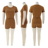 Casual Solid Sport Short Sleeve Shorts Two Piece Set SFY-2305