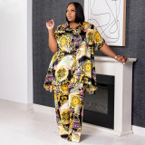 Plus Size Print Short Sleeve Shirt 2 Piece Set NNWF-7986