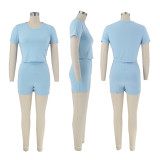 Casual Solid Sport Short Sleeve Shorts Two Piece Set SFY-2305