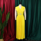 Fashion Ruffled Pleated Maxi Dress(With Belt) GCZF-8486P