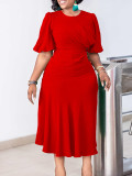 Solid Color Half Sleeve Solid Midi Dress GCZF-8549