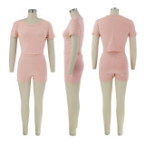 Casual Solid Sport Short Sleeve Shorts Two Piece Set SFY-2305