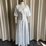 Solid Color Pleated Tie Up Two Piece Skirt Set GCZF-D220