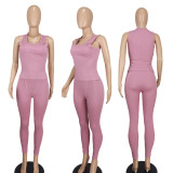 Casual Solid Color Tank Tops Two Piece Pants Set YD-008