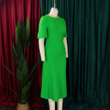 Solid Color Half Sleeve Solid Midi Dress GCZF-8549