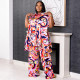 Plus Size Print Short Sleeve Shirt 2 Piece Set NNWF-7986