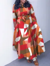 Casual Print Tie Up Big Swing Maxi Dress GCZF-Q100-C1