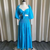 Solid Color Pleated Tie Up Two Piece Skirt Set GCZF-D220