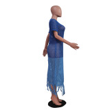 Gradient Color Knit Beach Long Dress TR-1306
