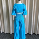 Solid Color Pleated Tie Up Two Piece Skirt Set GCZF-D220
