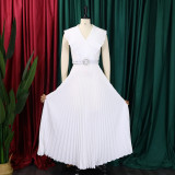 Fashion Ruffled Pleated Maxi Dress(With Belt) GCZF-8486P
