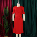 Solid Color Half Sleeve Solid Midi Dress GCZF-8549