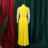 Fashion Ruffled Pleated Maxi Dress(With Belt) GCZF-8486P