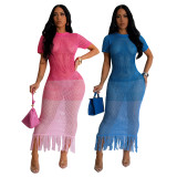 Gradient Color Knit Beach Long Dress TR-1306