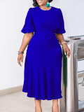 Solid Color Half Sleeve Solid Midi Dress GCZF-8549