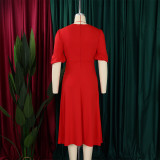 Solid Color Half Sleeve Solid Midi Dress GCZF-8549