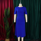 Solid Color Half Sleeve Solid Midi Dress GCZF-8549