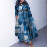 Casual Print Tie Up Big Swing Maxi Dress GCZF-Q100-C1