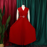 Fashion Ruffled Pleated Maxi Dress(With Belt) GCZF-8486P