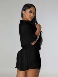 Solid Color Press Pleated Casual 2 Piece Shorts Set MIL-T102