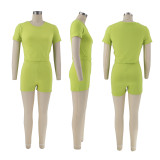 Casual Solid Sport Short Sleeve Shorts Two Piece Set SFY-2305